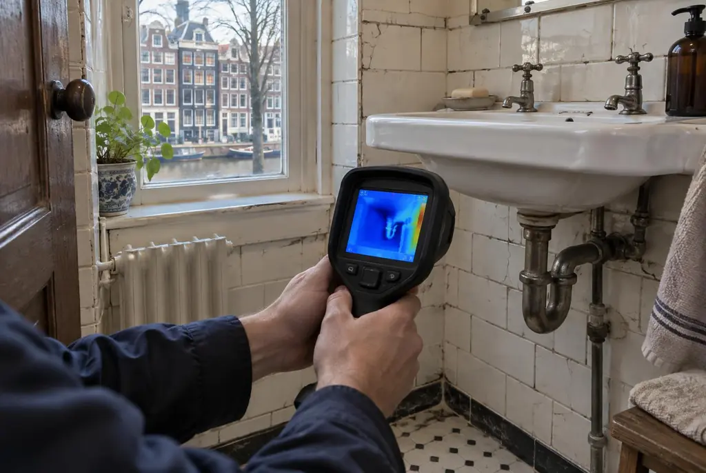 Lekdetectie Amstelveen – badkamer met oude leidingen achter de tegels