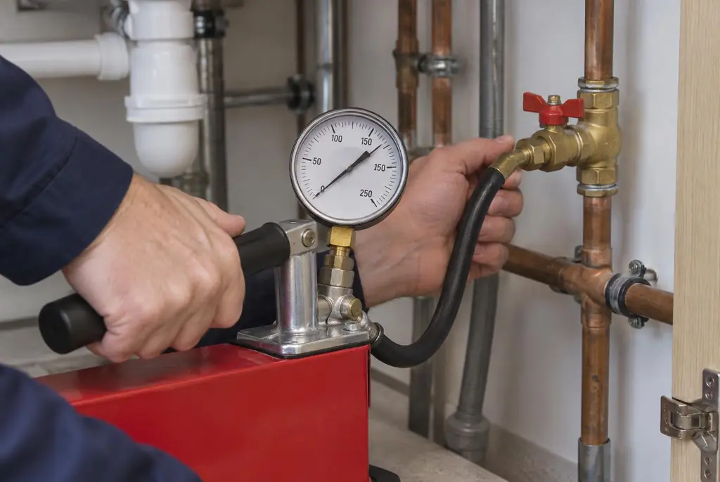 Lekdetectie Amstelveen – druktest op een waterleiding met een manometer