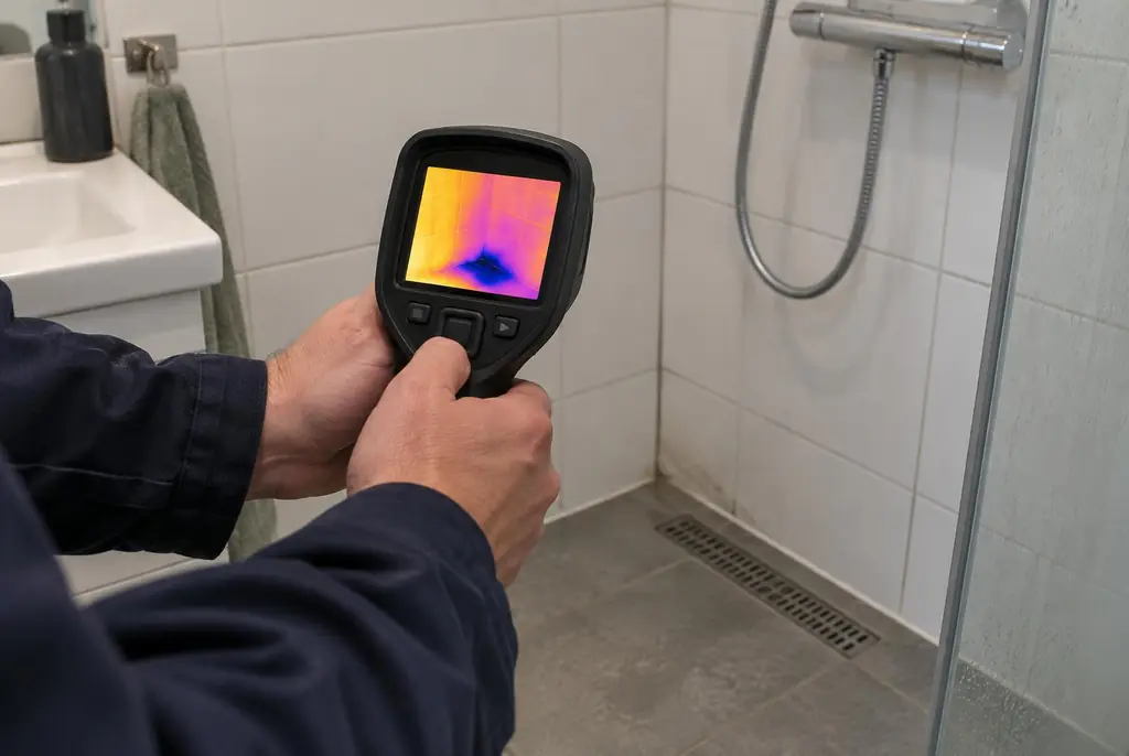 Lekdetectie Amstelveen – lekdetectiespecialist met warmtebeeldcamera in een badkamer