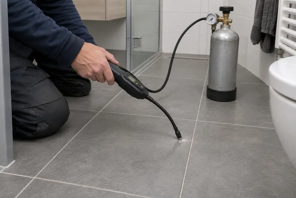 Lekdetectie Amstelveen – technicus spoort met tracergas een lekkage op in de vloer