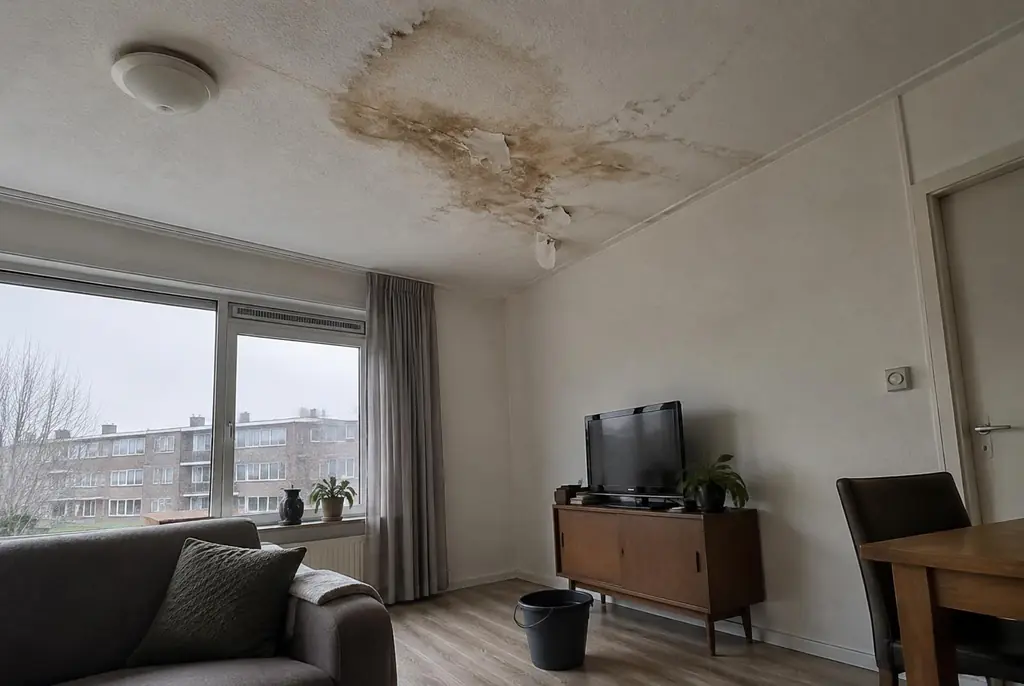 Lekdetectie Amstelveen – vochtplek op het plafond onder een badkamer